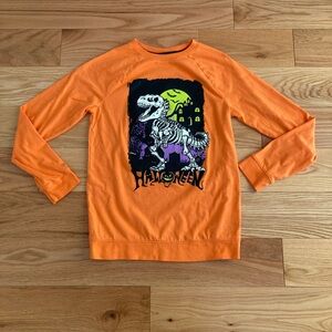 Cat & Jack Halloween Long Sleeve Shirt T-Rex Boys Size XL 16 Dinosaur Orange #2